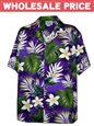 [Wholesale] Pacific Legend Plumeria &amp; Monstera Purple Cotton Men&#39;s Hawaiian Shirt