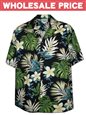 [Wholesale] Pacific Legend Plumeria &amp; Monstera Black Cotton Men&#39;s Hawaiian Shirt