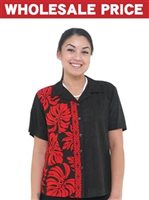 [Wholesale] Hilo Hattie Prince Kuhio Black&Red Rayon Women's Hawaiian Shirt
