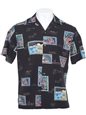Two Palms Postcard Black Rayon Men&#39;s Hawaiian Shirt