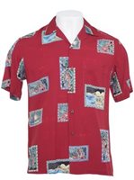 Two Palms Postcard Red Rayon Men's Hawaiian Shirt