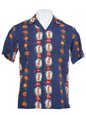 Two Palms Hula Dolls Navy Rayon Men&#39;s Hawaiian Shirt