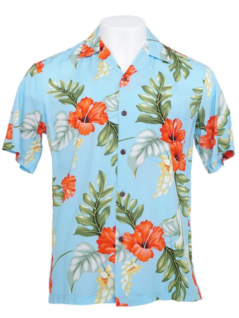 Two Palms Monstera Light Blue Rayon Men's Hawaiian Shirt , 3XL[Custom-Made]