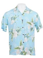 Two Palms Orchid Fern Light Blue Rayon Men's Hawaiian Shirt | AlohaOutlet