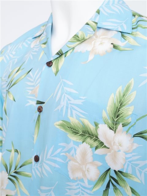Two Palms Orchid Fern Light Blue Rayon Men's Hawaiian Shirt | AlohaOutlet