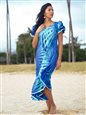 [Exclusive] Anuenue Ginger Turquoise &amp; Royal Poly Cotton Hawaiian Myra Long Muumuu Dress