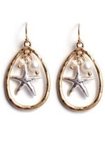 Splendid Iris Starfish/Pearl Gold Teardrop Earrings