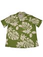 Paradise Found Tiare 19 Olive Rayon Women&#39;s Hawaiian Shirt