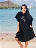 Black Cotton Hawaiian Hooded Beach Poncho