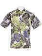 [Exclusive] Anuenue Monstera Leaf Lime&amp;Charcoal  Poly Cotton Men&#39;s Hawaiian Shirt