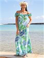 [Exclusive] Anuenue Monstera Leaf Green&amp;Blue  Poly Cotton Hawaiian Nahenahe Ruffle Long Muumuu Dress