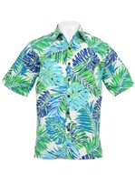[Exclusive] Anuenue Monstera Leaf Green&Blue  Poly Cotton Men's Hawaiian Shirt