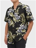 Aloha Republic Premium Orchids Black Cotton Men's Hawaiian Shirt