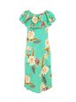 Two Palms Ceres Green Rayon Hawaiian Off Shoulder Pullover Dress