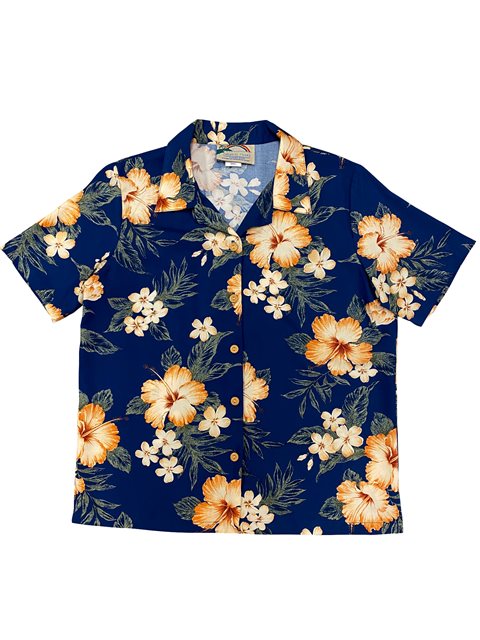 Paradise Found レディース アロハシャツ ハイビスカスガーデン ネイビー レーヨン Alohaoutlet アロハアウトレット