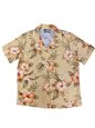 Paradise Found Hibiscus Garden Peach Rayon Women&#39;s Hawaiian Shirt