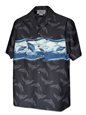 Pacific Legend Whales Black Cotton Men&#39;s Hawaiian Shirt