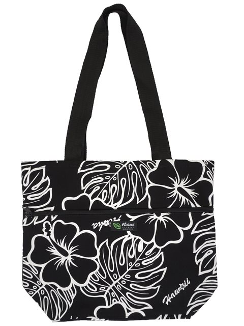 Nani Island ハワイアントートバッグ ジッパー付 [モンステラ ラバー/ブラック] AlohaOutlet (アロハアウトレット)
