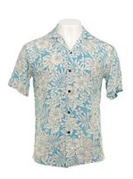 Ky's Hidden Hibiscus Garden Blue Rayon Men's Hawaiian Shirt