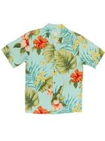 Ky's Classic Hibiscus Green Rayon Men's Hawaiian Shirt