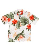 Ky's Classic Hibiscus White Rayon Men's Hawaiian Shirt