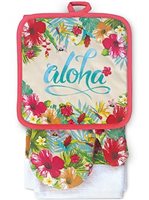 Island Heritage Aloha Floral Oven Mitt & Potholder set