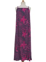 Napua Collection Honolulu Water Lily Grey Pink Rayon Long Dress