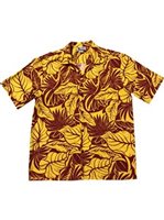 Aloha Republic Polynesian Monarchy  Yellow Cotton Men's Hawaiian Shirt