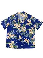 Paradise Found Orchid Ginger Blue Rayon Women's Hawaiian Shirt