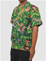 Aloha Republic Animal Kingdom II Green Cotton Men's Hawaiian Shirt