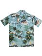 Aloha Republic Quest To Diamond Head Teal Cotton Men&#39;s Hawaiian Shirt