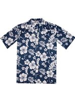 Aloha Republic Hibiscus Party Navy Cotton Men's Hawaiian Shirt