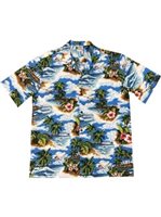 Aloha Republic E Komo Mai Getaway Blue Cotton Men's Hawaiian Shirt