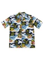 Aloha Republic E Komo Mai Getaway Navy Cotton Men's Hawaiian Shirt