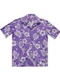 Aloha Republic Batik Hibiscus Purple Cotton Men&#39;s Hawaiian Shirt