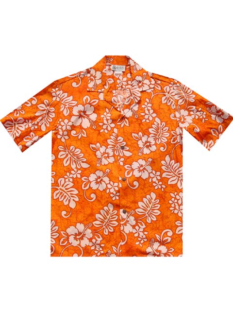 Black Hawaiian Shirt with Orange Hibiscus