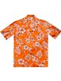 Aloha Republic Batik Hibiscus Orange Cotton Men&#39;s Hawaiian Shirt