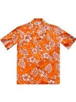 Aloha Republic Batik Hibiscus Orange Cotton Men's Hawaiian Shirt