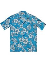 Aloha Republic Batik Hibiscus Blue Cotton Men's Hawaiian Shirt