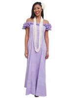 [Exclusive] Anuenue Monstera Lavender Poly Cotton Frill Puff Sleeve Long Dress