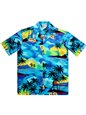 Aloha Republic Hawaiian Sunset Blue Cotton Men&#39;s Hawaiian Shirt