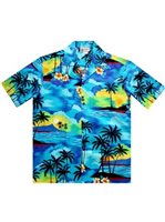 Aloha Republic メンズ アロハシャツ [ハワイアンサンセット/ブルー/コットン]