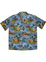 Aloha Republic Classic Woody Blue Cotton Men's Hawaiian Shirt