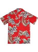 Aloha Republic Premium Orchids Red Cotton Men's Hawaiian Shirt