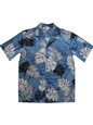 Aloha Republic Tapa Glyphs Blue Cotton Men&#39;s Hawaiian Shirt