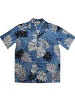 Aloha Republic Tapa Glyphs Blue Cotton Men's Hawaiian Shirt