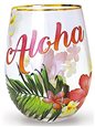 Island Heritage Aloha Palm Stemless Wine Glass Coastal Glassware