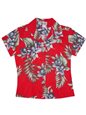 Aloha Republic Premium Orchids Red Cotton Women&#39;s Hawaiian Shirt