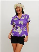 Aloha Republic Wild Orchid Purple Cotton Women's Hawaiian Shirt