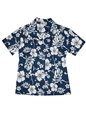 Aloha Republic Hibiscus Party Navy Cotton Women&#39;s Hawaiian Shirt